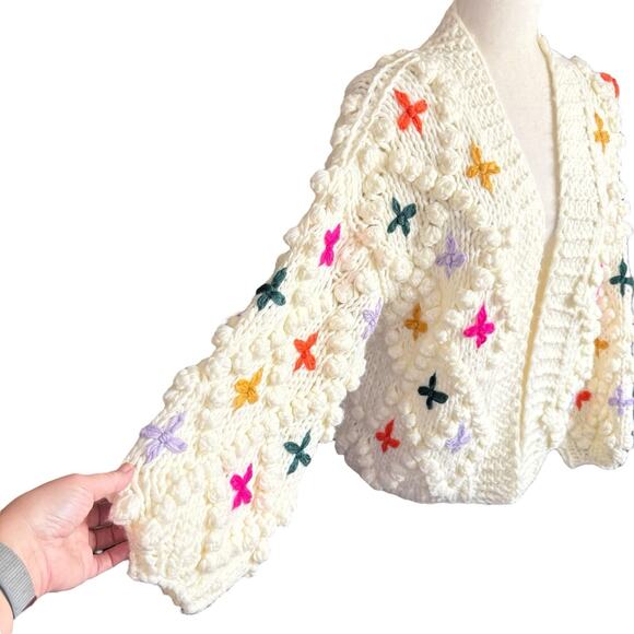 Anthropologie Rare In Things Bauble Chunky Knit Cardigan Bubble Popcorn One Size - Picture 2 of 11
